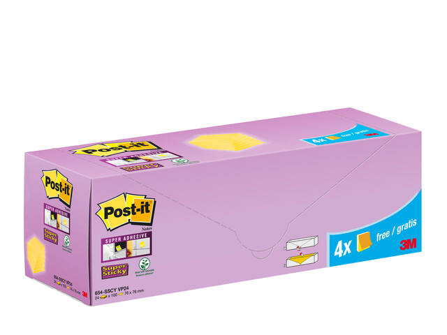 Memoblok 3M Post-it 654-SSCY 76x76mm geel