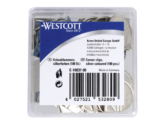 Hoekclips Westcott aluminium zilverkleurig