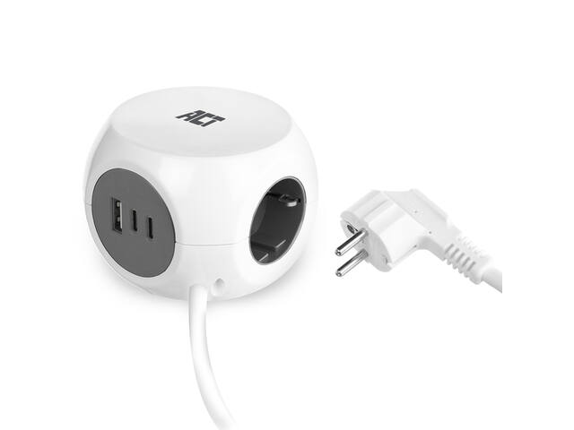 Stekkerblok ACT 3vdig incl 2x USB C/A wt/gs