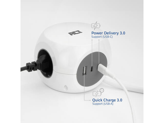 Stekkerblok ACT 3vdig incl 2x USB C/A wt/gs