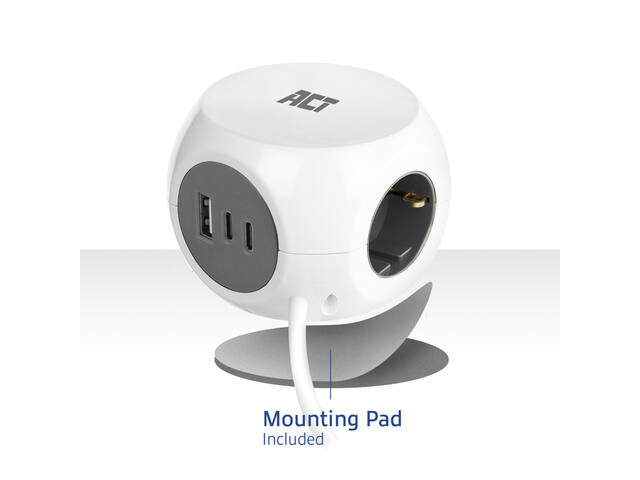 Stekkerblok ACT 3vdig incl 2x USB C/A wt/gs