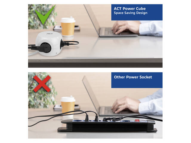 Stekkerblok ACT 3vdig incl 2x USB C/A wt/gs
