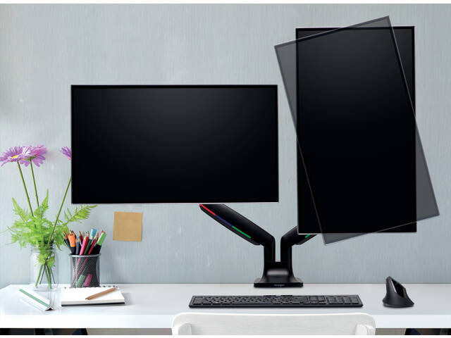 One-touch in hoogte verstelbare dubbele monitorarm