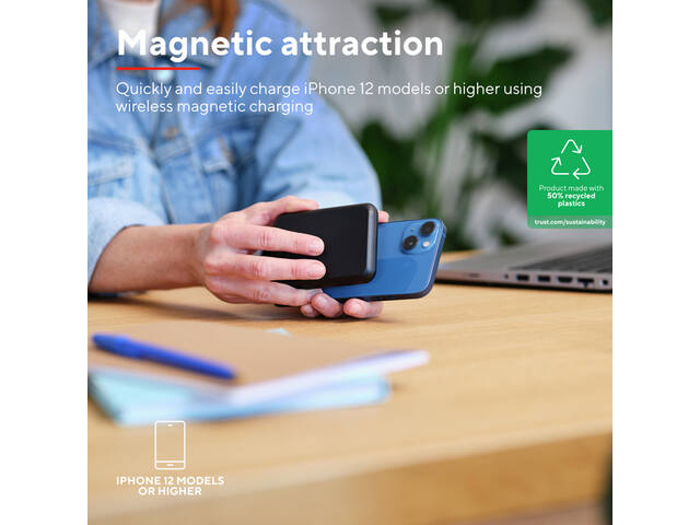 Powerbank Trust Magnetic draadloos 5000MAH zwart