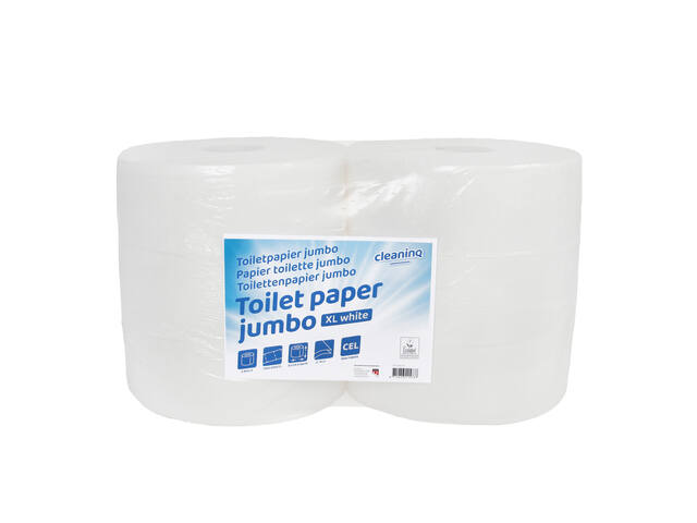 Toiletpapier Cleaninq T1 jumbo groot 6x350m wit