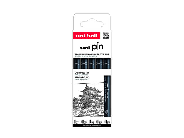 Fineliner Uni-ball Pin ASP008 set a 5 breedtes zw
