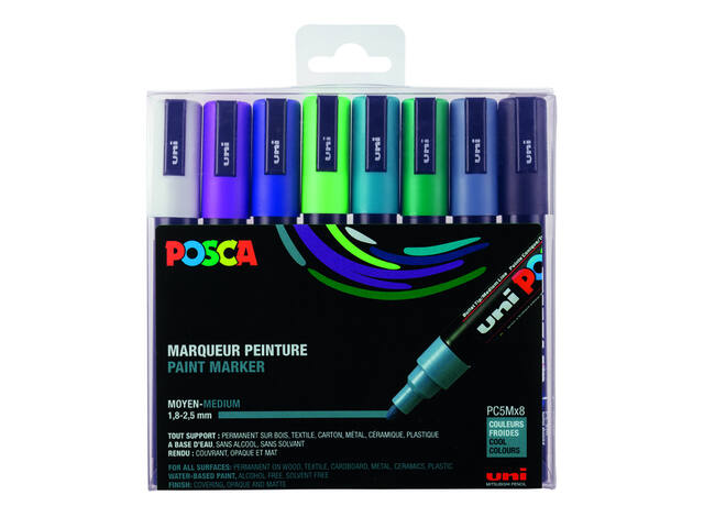 Paintmarker Uni POSCA PC5M M 8st koele kleuren