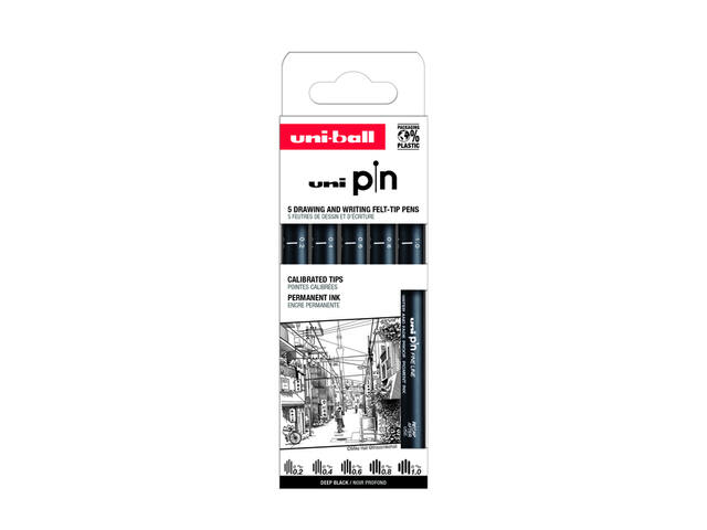 Fineliner Uni-ball Pin ASP009 set a 5 breedtes zw