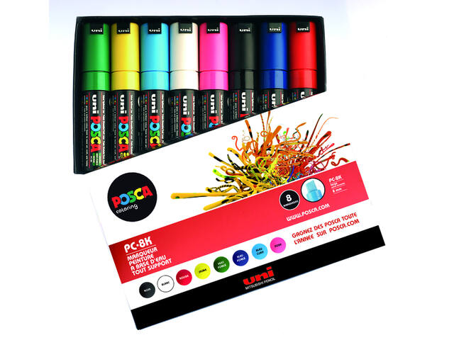 Paintmarker Uni POSCA PC8K B schuin 8st assorti