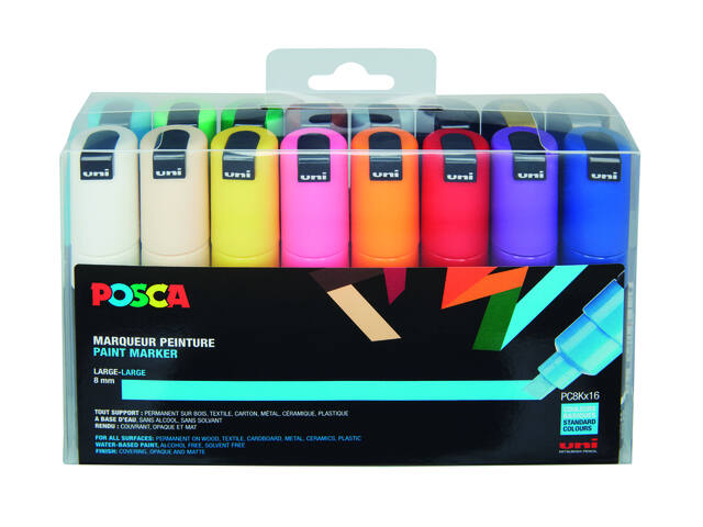 Paintmarker Uni POSCA PC8K B schuin 16st assorti