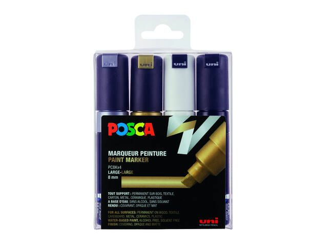 Paintmarker Uni POSCA PC8K B schuin 4 st assorti