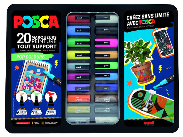 Paintmarker Uni POSCA Pop Colours metalen 20st