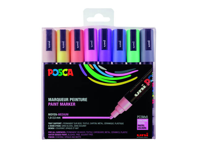 Paintmarker Uni POSCA PC5M M 8st pastel kleuren