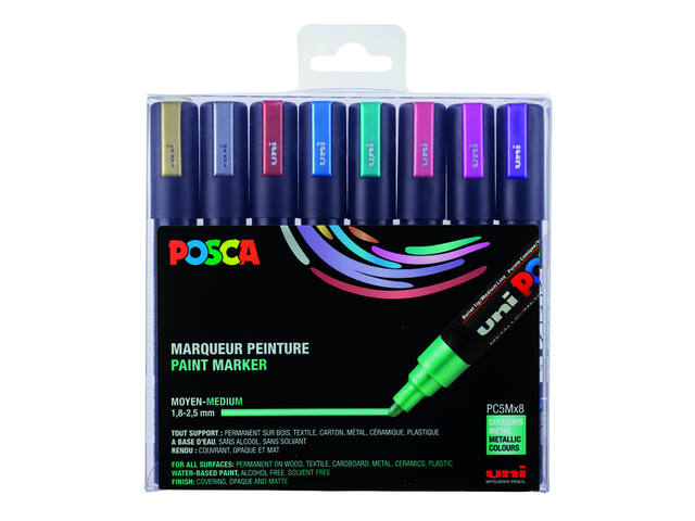 Paintmarker Uni POSCA PC5M M 8st metallic kleuren