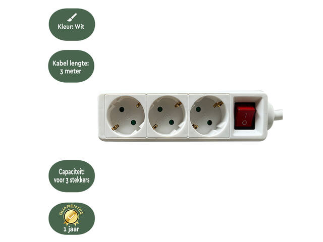 Stekkerdoos BRASQ  3 voudig 3 meter wit