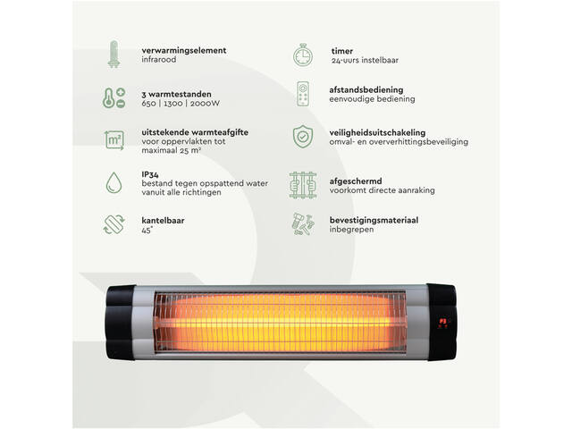 Terrasverwarmer BRASQ hangend elektrisch met ab