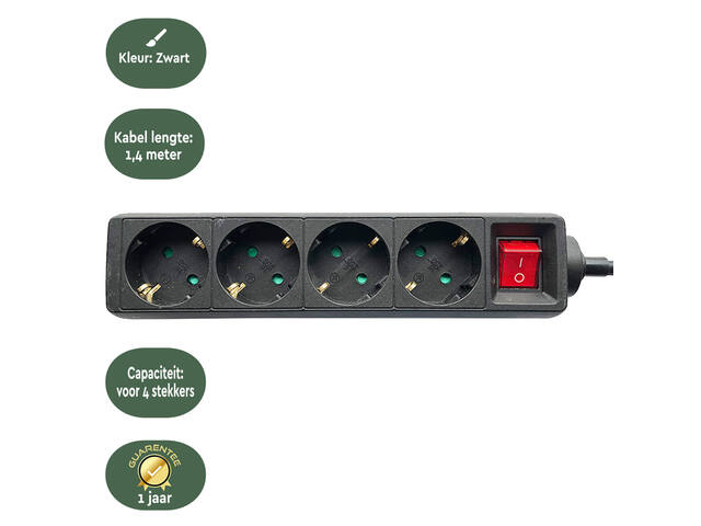 Stekkerdoos BRASQ  4 voudig 1.4 meter zwart