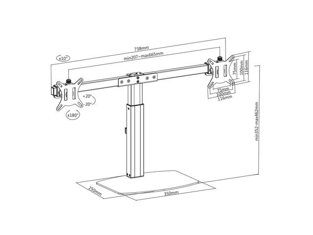 Monitorarm office gasveer crossbar 2 schermen