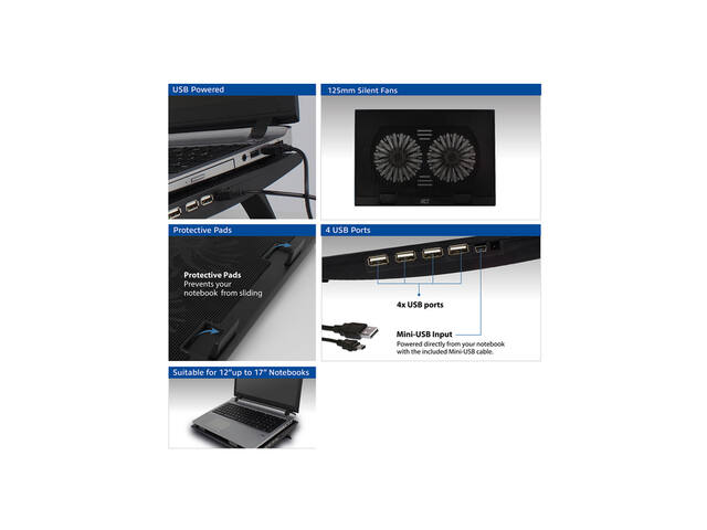 Laptopstandaard ventilator hoogte verstelb 4-p hub