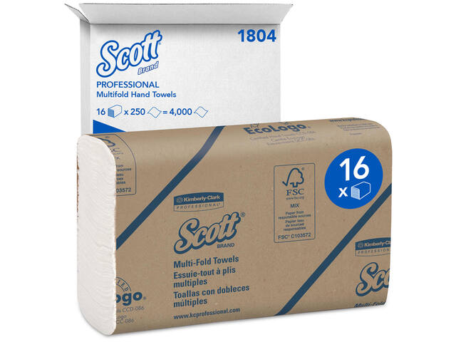 Handdoek Scott1-laags 230x235mm 16x250st wit 1804