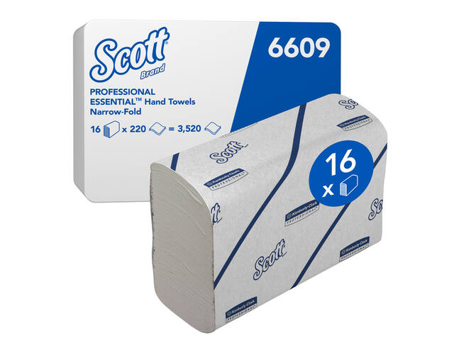 Handdoek Scott 2-laags 212x186mm 16x220st wit 6609