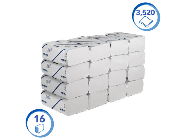 Handdoek Scott 2-laags 212x186mm 16x220st wit 6609