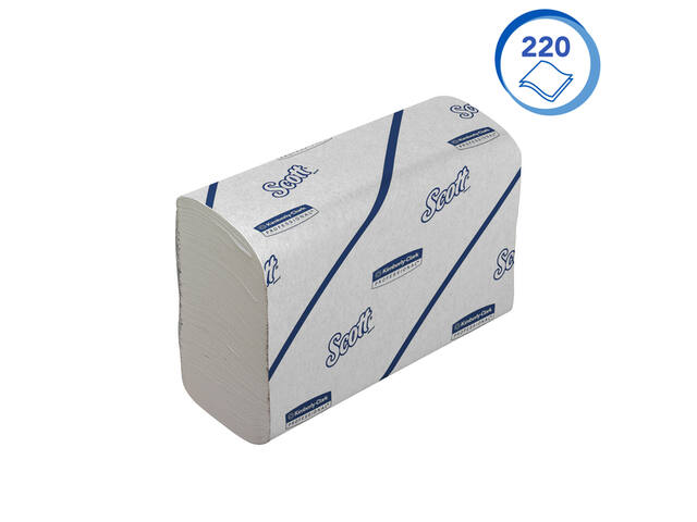 Handdoek Scott 2-laags 212x186mm 16x220st wit 6609