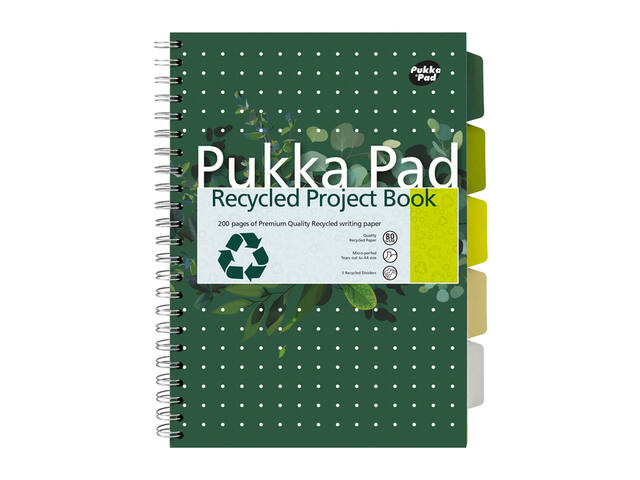 Projectboek Pukka Recy A4 lijn 4-g 200pag 80gr gn