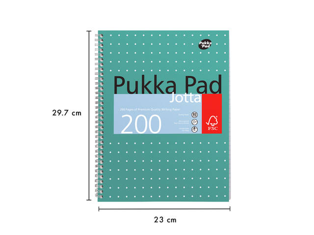 Collegeblok Pukka Jotta A4 lijn 4-g 200pag 80gr gn