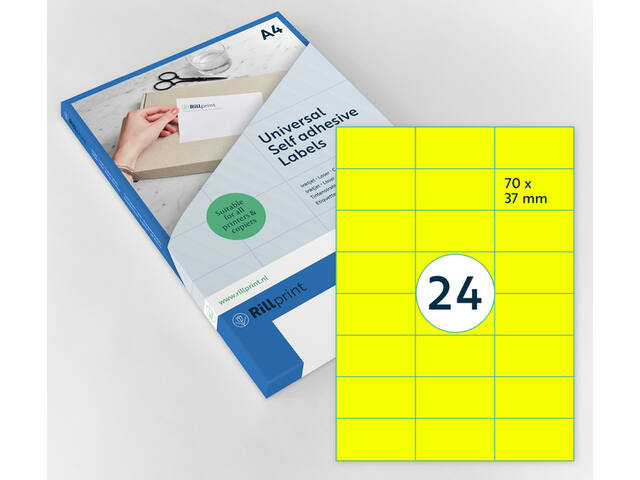 Etiket Rillprint 70x37mm fluor geel 2400st