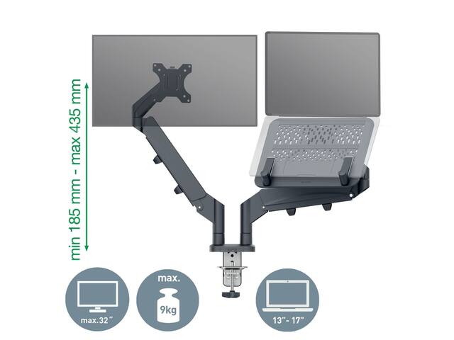 Monitor en laptoparm Leitz Ergo donkergrijs