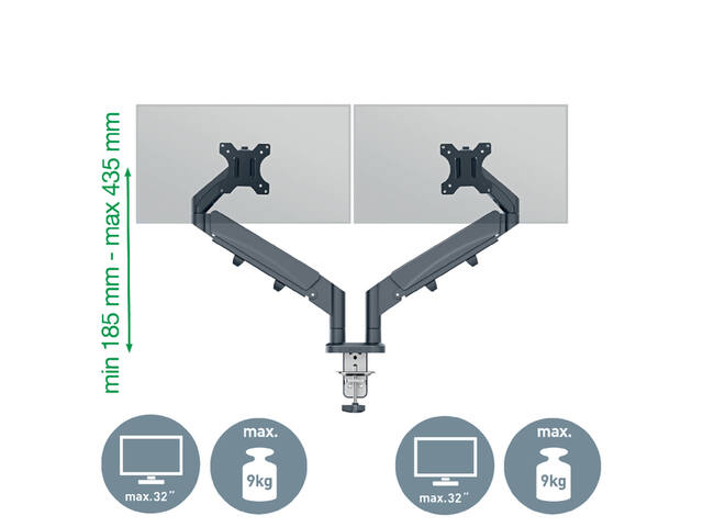 Monitorarm Leitz Ergo ruimtebesparend dubbel