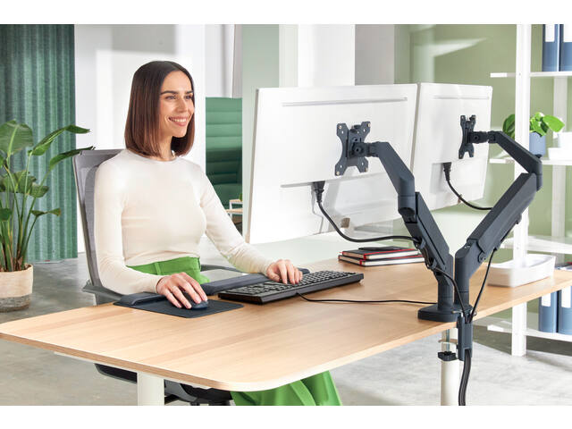 Monitorarm Leitz Ergo ruimtebesparend dubbel