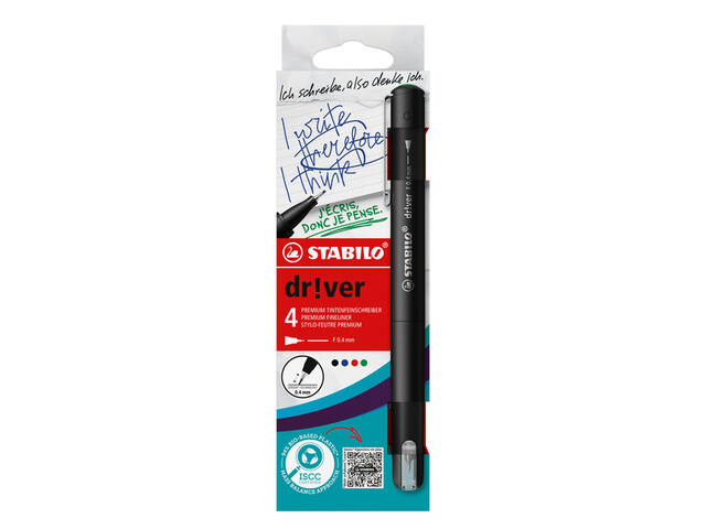 Fineliner STABILO dr.ver fijn assorti 4 stuks
