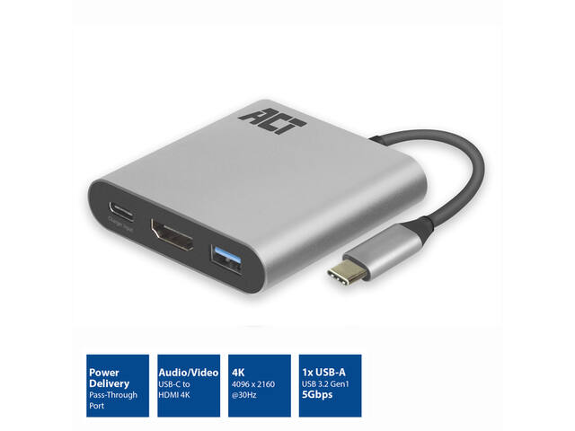 Adapter ACT USB-C multiport voor 1 HDMI monitor