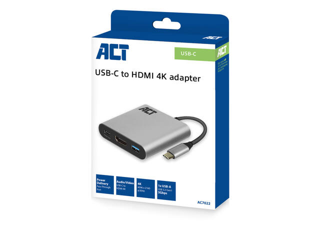Adapter ACT USB-C multiport voor 1 HDMI monitor