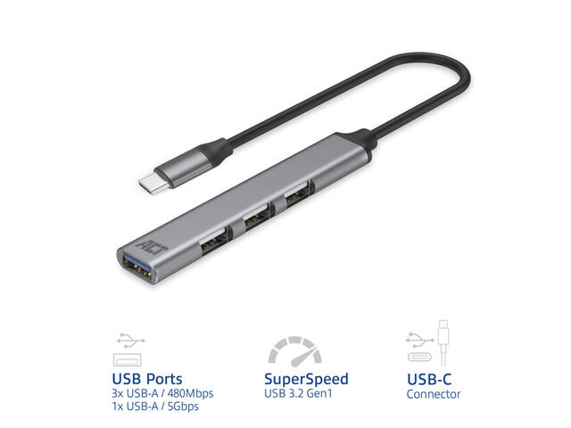 USB-C hub 3x USB-A 2.0 en 1x USB-A 3.0