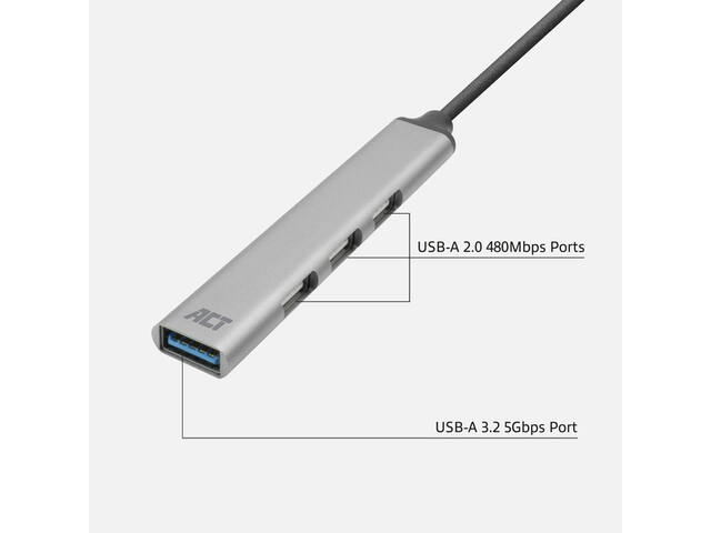 USB-C hub 3x USB-A 2.0 en 1x USB-A 3.0