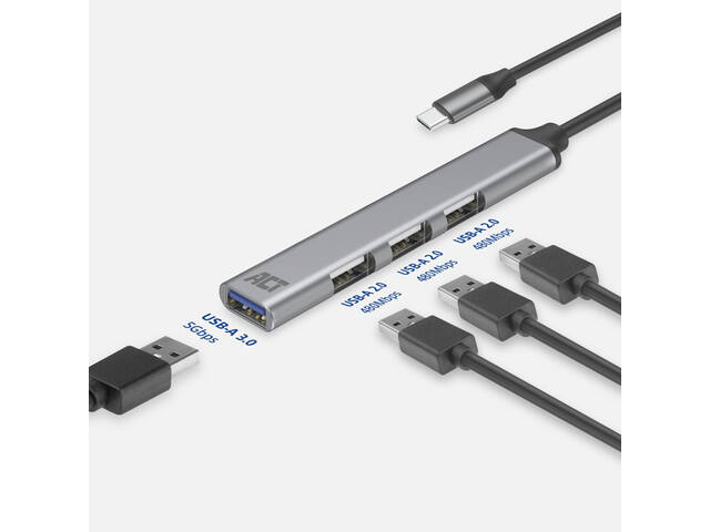 USB-C hub 3x USB-A 2.0 en 1x USB-A 3.0