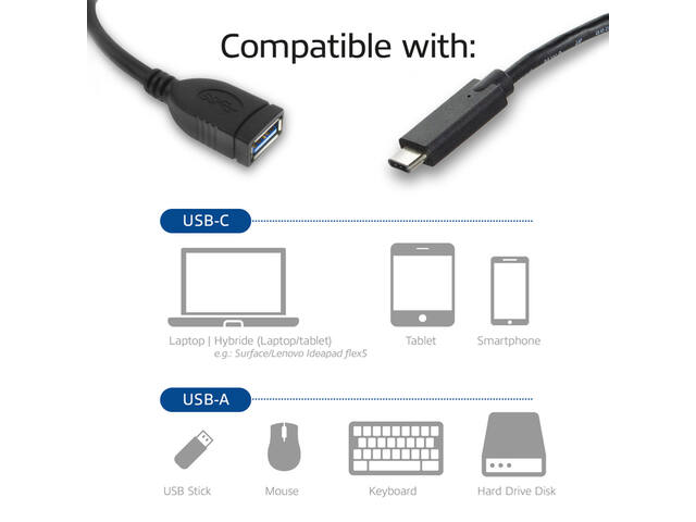 USB 3.0 kabel OTG USB-C male naar USB-A female