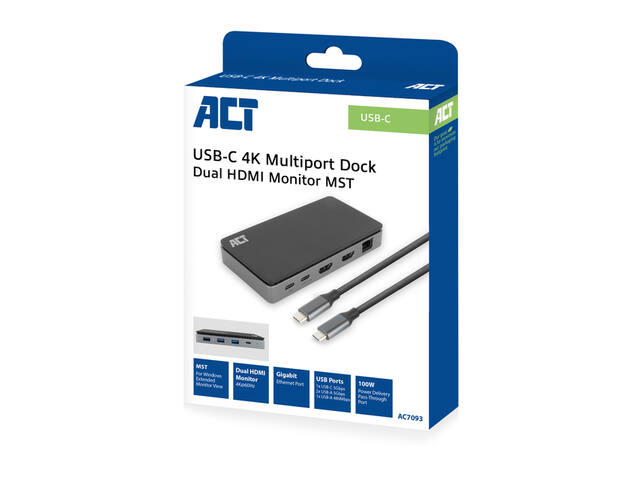 USB-C 4K MST dockingstation voor 2 HDMI-monitoren