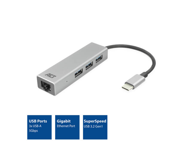 USB-C hub 3.0 3x USB-A Gigabit ethernet