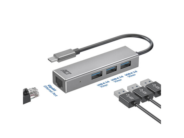 USB-C hub 3.0 3x USB-A Gigabit ethernet