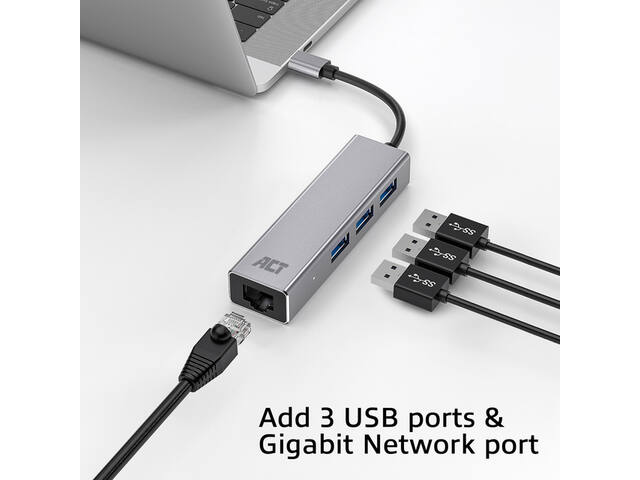 USB-C hub 3.0 3x USB-A Gigabit ethernet
