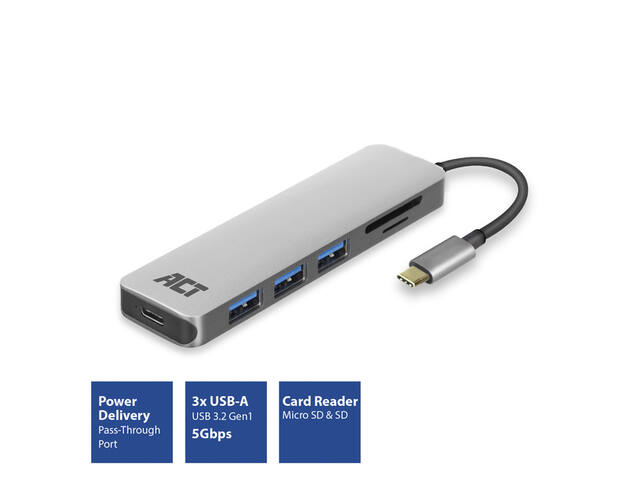 USB-C hub 3.0 3x USB-A cardreader PD