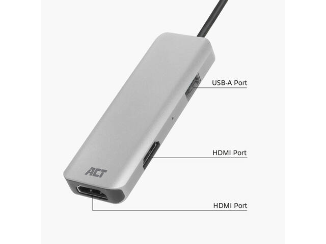 Adapter ACT USB-C 4K multiport 2 HDMI monitoren