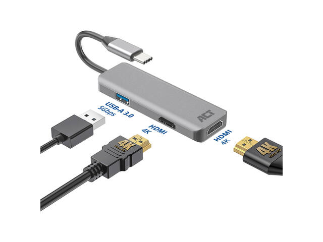 Adapter ACT USB-C 4K multiport 2 HDMI monitoren