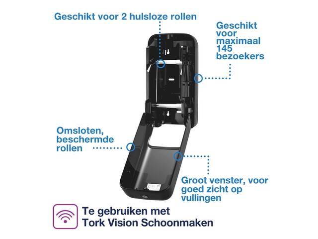 Toiletpapierdispenser Tork T7 verticaal duo zwart
