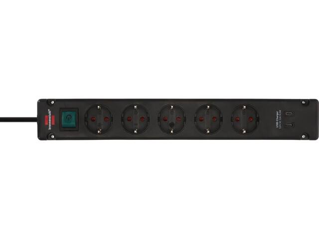 Stekkerdoos Brennenstuhl Brem 5vdig 2 USB C 3m zw