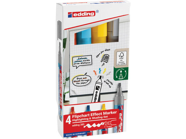 Viltstift edding 385 flipover penseel 4st assorti